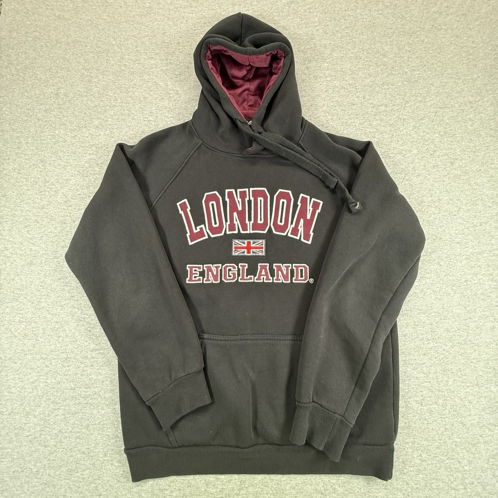 NOS London England Union Jack Hoodie Black Mens Large Style 5580